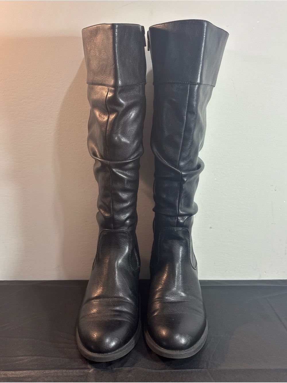 Nine West Riding Black Knee-High Slouch Faux Leather Boots   10/7